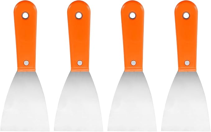 HARFINGTON 4pcs Carbon Steel Putty Knife 3" Plastic Handle Spreading Drywall Flex Putty Scraper for Wallpaper Wall Taping Scraping Paint, Orange