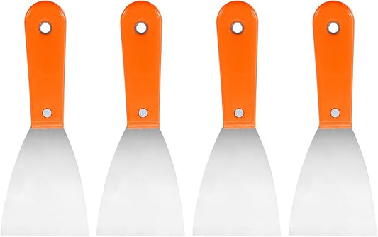 HARFINGTON 4pcs Carbon Steel Putty Knife 3" Plastic Handle Spreading Drywall Flex Putty Scraper for Wallpaper Wall Taping Scraping Paint, Orange