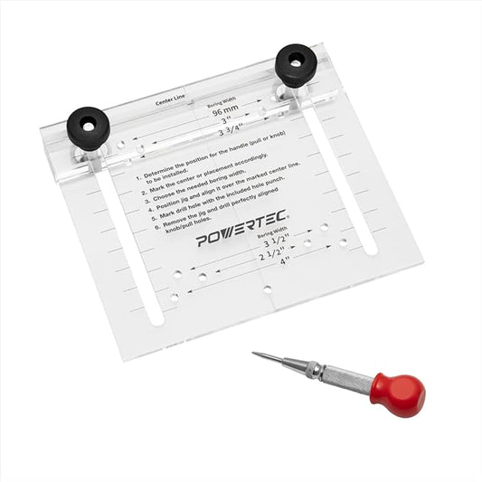 POWERTEC Cabinet Hardware Jig w/Center Punch, Drawer Jig for Installing Pulls, Knobs, Handle on Cabinet and Drawer, Woodworking Tools for Cabinet Handles, Drawer & Cabinet Pulls Installation (71412)