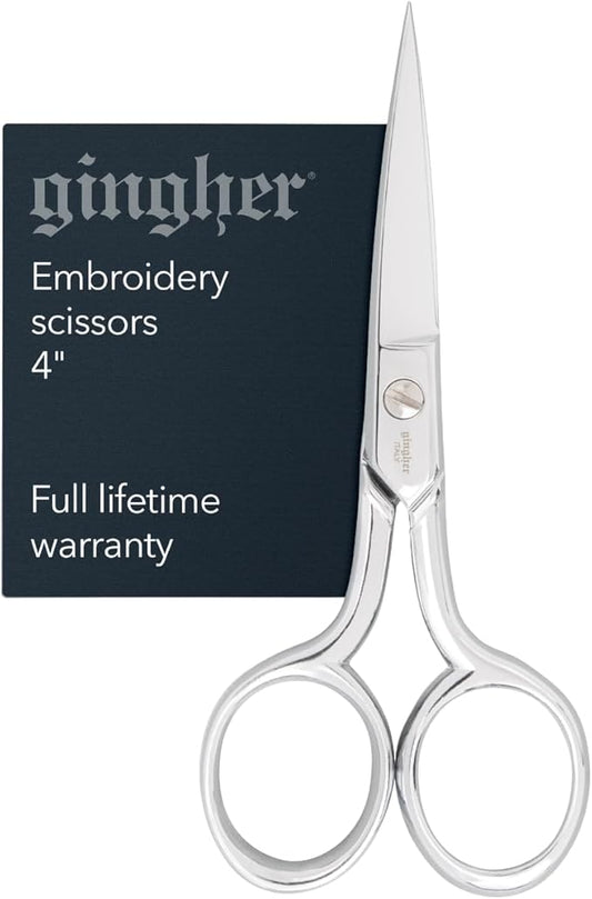 Gingher Embroidery Scissors, Precision Craft Scissors, Hand-Tuned Blades & Double Loop Handle, 4?? Silver/Nickel