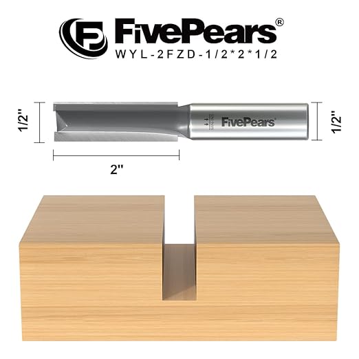 FivePears Straight Router Bits 1/2 Inch Shank Double Flute, 1/2 Inch Cutting Diameter, 2 Inch Cutting Length, Used for Create Groove, Dado or Hollow