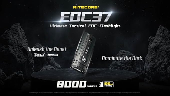 Nitecore EDC37 EDC Flashlight, 8000 Lumen Flat Shape USB-C Rechargeable Fast Charging with Digital OLED Display and Mechanical Lock Sticker
