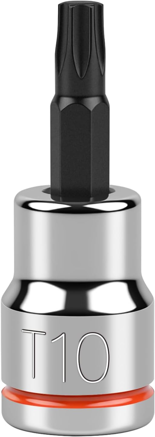 3/8 Inch Drive Torx Bit Socket, T10, Full Polished, Premium CR-V & S2 Alloy Steel Head Made for Auto/Mechanical