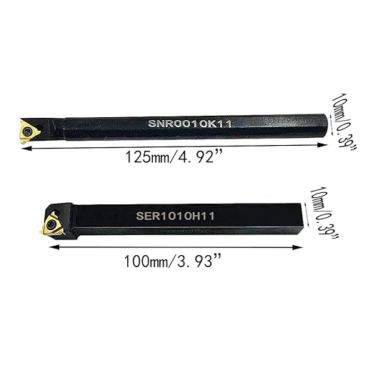 GBJ Lathe Threading Tool External + Internal Threading Holder SER 1010H11+ SNR 0010K11 Threading Holder with 11ER AG60 11IR AG60 Threading Inserts (SER1010H11+SNR0010K11+11ER A60+11IR A60 (Gold))