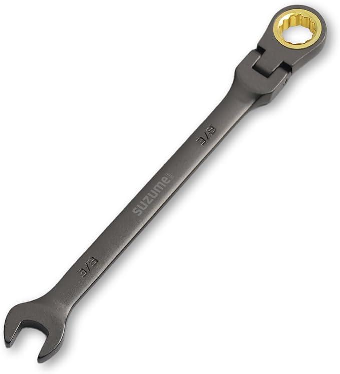 SUZUME 3/8??Flex Head Ratcheting Wrench SAE 72 Teeth Cr-V Steel with 180째 Flexible Head 15K+ Cycle Locked Gears Black Nickel Coating