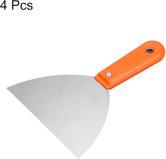HARFINGTON 4pcs Carbon Steel Putty Knife 6" Plastic Handle Spreading Drywall Flex Putty Scraper for Wallpaper Wall Taping Scraping Paint, Orange