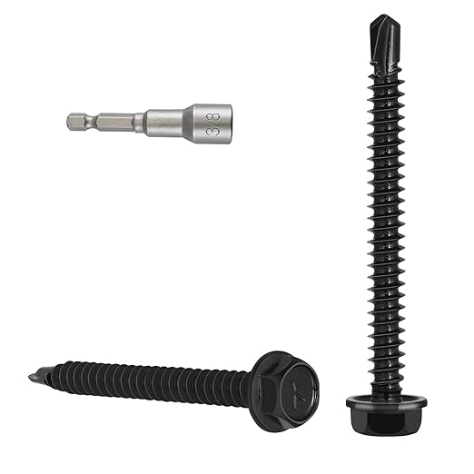 38pcs #14 x 2 Self Drilling Screws for Metal,410 Stainless Steel Black Zinc Plated,Self Tapping Sheet Metal Screws,Hex Washer Head