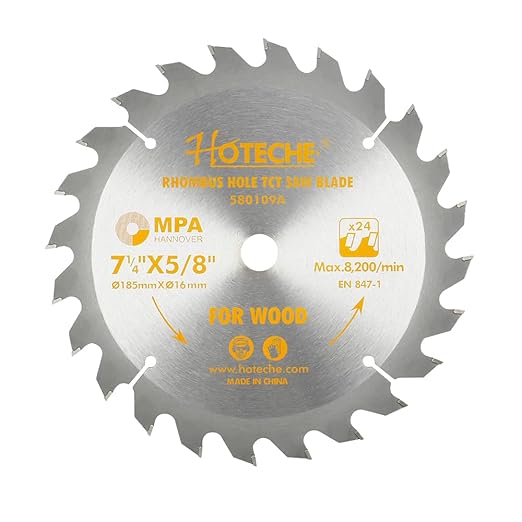 Hoteche 7-1/4-Inch Circular Saw Blade for Wood 24-Tooth Tungsten Carbide-Tipped Blade High-Performance Professioal Saw Blade for Circular Saws and Miter Saws, Rhombus Hole Size 5/8-inch