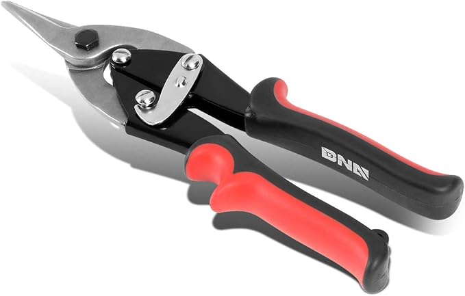 DNA Motoring TOOLS-00110 High Carbon Steel Tin Snip Tool, 10 Inches Serrated Jaws, Straight Cut Tin Snip w/Rubberized Handle, Built-in Thumb Lock