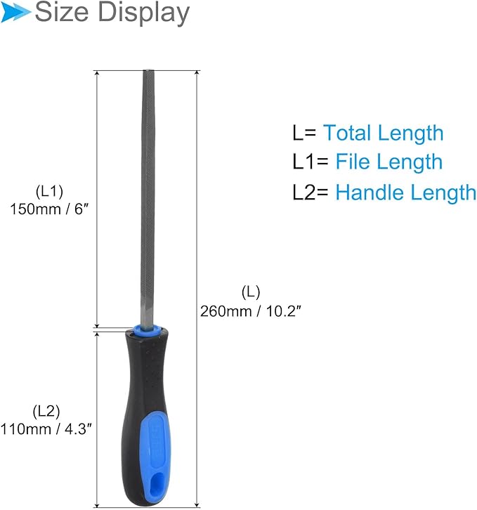 Square File, | 6 Inch File Length |, High Carbon Steel Double Cut File Hand Rasp with Anti-Slip Grip Handle - (Applications: for Shaping Metal Wood Plastic), 1-Piece