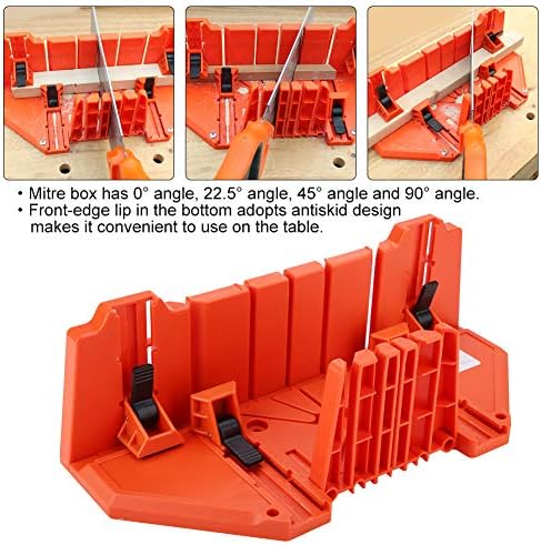 Miter Box, Woodworking Clamping Mitre Saw Box Precision Hand Mitre Box with 22.5째 45째 90 째 0째 4 Angle Slot Types and Double Sided Teeth for Accurate Cutting, 14 x 4.3 x 5.9inch