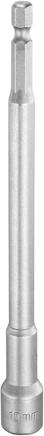 HARFINGTON Nut Driver Drill Bit 10mm Metric Socket 1/4" Hex Shank 5.91" (150mm) Long Magnetic 6-Point Sockets Quick Change CR-V Steel Bolt Setters for Power Drill Drivers