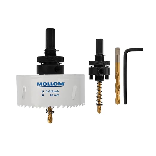 Mollom (86mm | 3-3/8") HSS M42 with 8% Cobalt BI-Metal Hole Saw with 2 Pilot Drill Bits & Arbor Smooth Cutting for PVC,Drywall,Wood,Plastic,Gypsum Board,Rubber