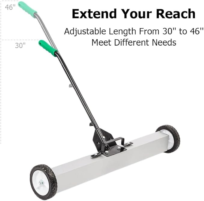 36-Inch Rolling Magnetic Pick-Up Sweeper with Wheels, with Quick Release Latch and Adjustable Long Handle, for Nails Needles Screws Collection, Great for Yard Grass Carpet and Concrete Floor