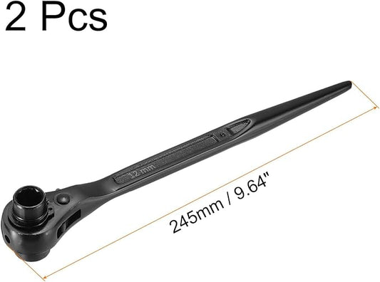 uxcell 12 x 14mm 12-Point Scaffold Podger Ratchet Spanner Ratcheting Socket Wrench Tool (Black) 2pcs