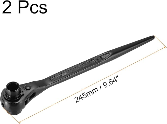 uxcell 12 x 14mm 12-Point Scaffold Podger Ratchet Spanner Ratcheting Socket Wrench Tool (Black) 2pcs