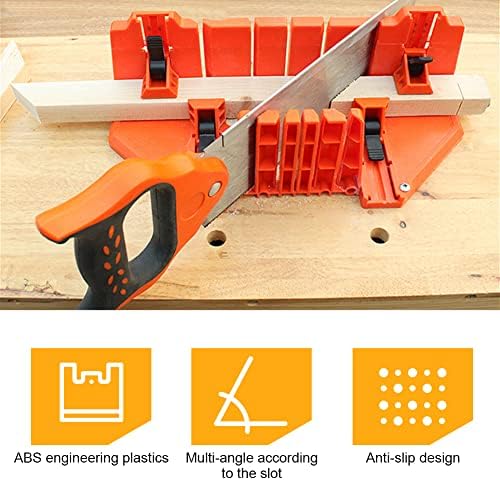 Miter Box, Woodworking Clamping Mitre Saw Box Precision Hand Mitre Box with 22.5째 45째 90 째 0째 4 Angle Slot Types and Double Sided Teeth for Accurate Cutting, 14 x 4.3 x 5.9inch