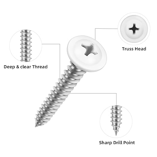120 PCS #8 Phillips Truss Head White Wood Screw Assortment - Self-Tapping Fasteners for Wall Plates & Woodworking (1/2", 3/4", 1") with Screwdriver Bit