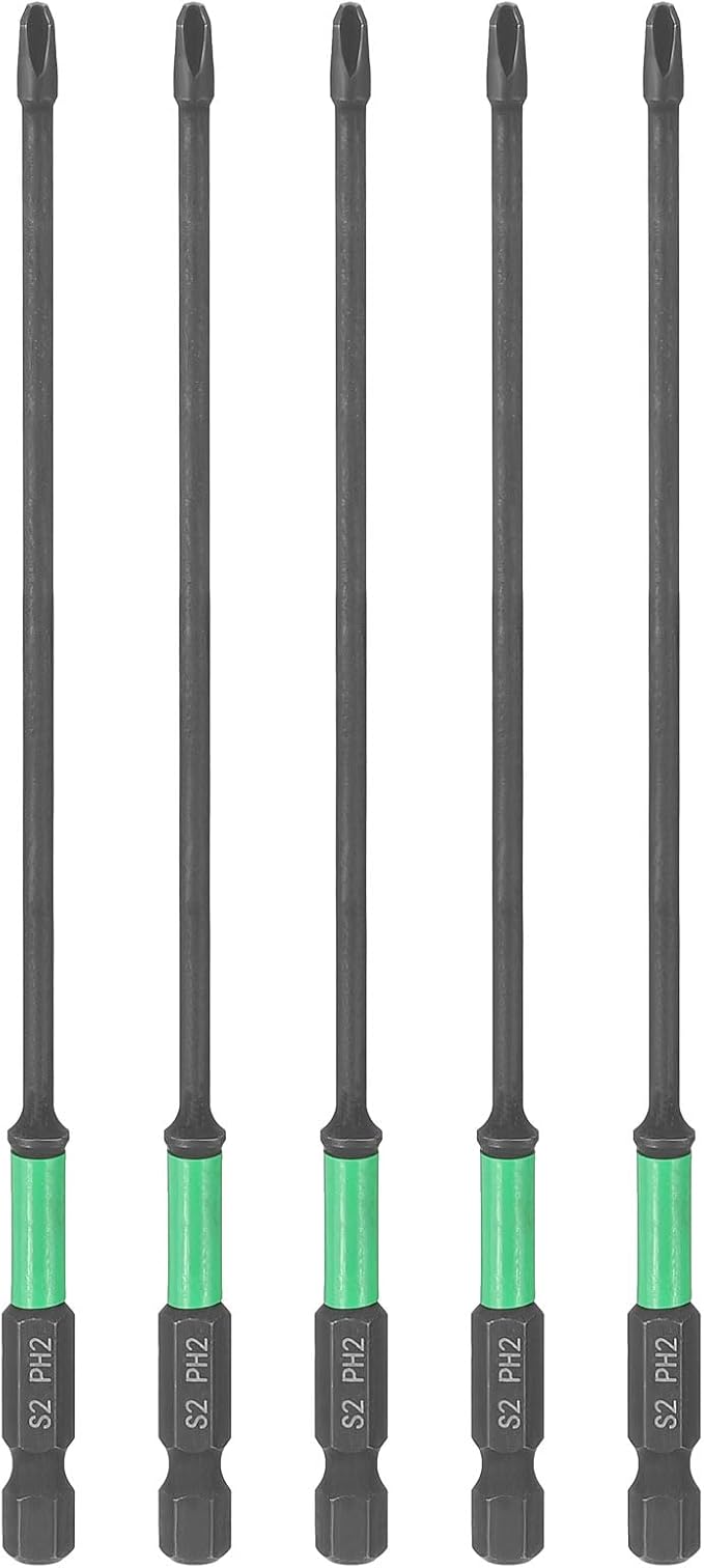 HARFINGTON 5pcs #2 Impact Phillips Screwdriver Bit PH2 1/4" Hex Shank 6" (150mm) Length 0.12" Rod Magnetic Cross Head Drill Bits S2 Steel Industrial Screw Drivers for Impact Power Tools