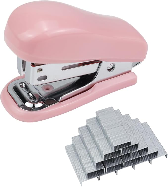 Aacehlh Mini Desktop Stapler Set,20 Sheet Capacity,Includes Built-in Staple Remover and 750PCS No.12 Staples,Small Cute Stapler for Office and School Supplies (Pink)