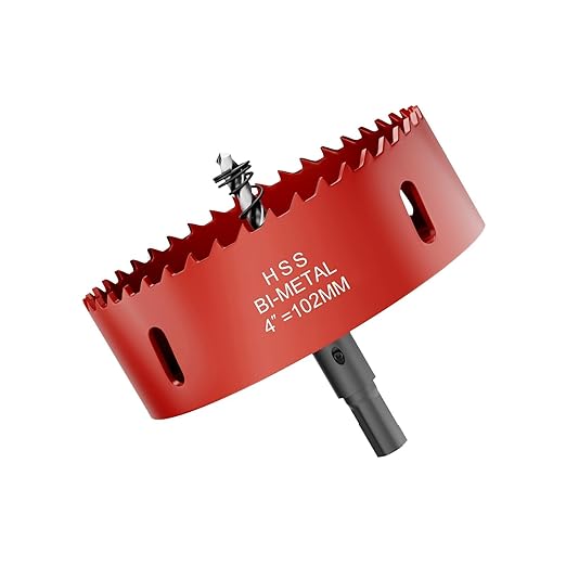 4" (102mm) Bi-Metal M42 High Speed Steel Hole Saw with Pilot Drill Bit, Smooth Cutting Edge for PVC, Drywall, Wood, Plastic, Gypsum Board, Rubber, Thin Metal