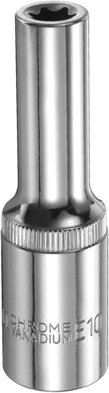 HARFINGTON E-Torx Socket 1/2" Drive E10 Star Female Socket 3.1" Length External Torx Deep Sleeve Chrome Plating 6 Point Spline Sleeve for Auto Repairs Home Maintenance