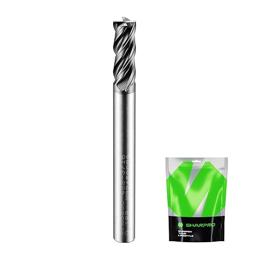 SHAPPRO 3/16 Inch Shank Carbide Square End Mill, 4 Flute CNC End Mills, Heat-Resistant Metal Endmill Suitable Alloy Steel, Stainless Steel, Various Cast Iron