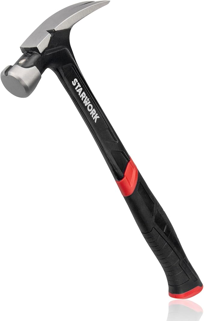 STARWORK 20 oz Hammer with Comfort Grip, Nailing Hammer Steel Head Steel Handle, AntiVibe, Rip Claw