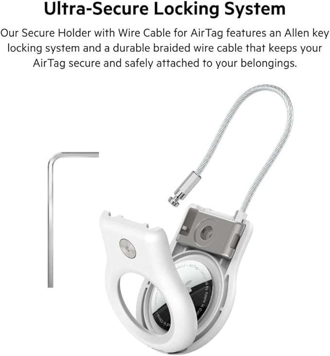 Belkin Apple AirTag Secure Holder With Wire Cable - AirTag Holder - Lock & Protect Air Tags In Durable Scratch Resistant Case - Protective AirTag Keychain Accessory For Keys, Luggage & More ??White