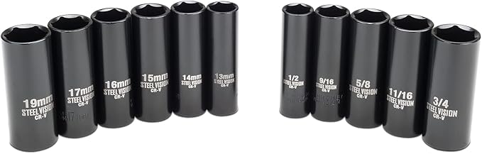 Steel Vision 11 pc 3/8 in Drive Deep Impact Socket Set,SAE & Metric竊?6Point, Chrome vanadium steel竊?3 Pieces 3/8" Dr. Socket
