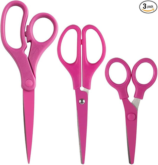 JAM PAPER Multi Purpose Scissors Set - Pink - Assorted Sizes - Ergonomic Handle & Stainless Steel Pointed Tip Blades - 3/Pack