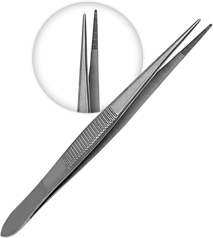Fine Point - Micro Tweezers Forceps - Splinter Remover Pliers Stainless Steel Straight & Curved, Sets (6 pcs Set (3Str/3cud))