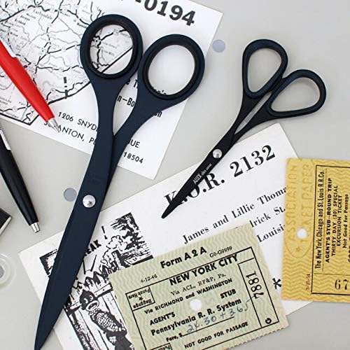 ALLEX Black Scissors for Office 6.5" All Metal Japanese Stainless Steel, Non Stick Coated Blade, Black, Made in JAPAN