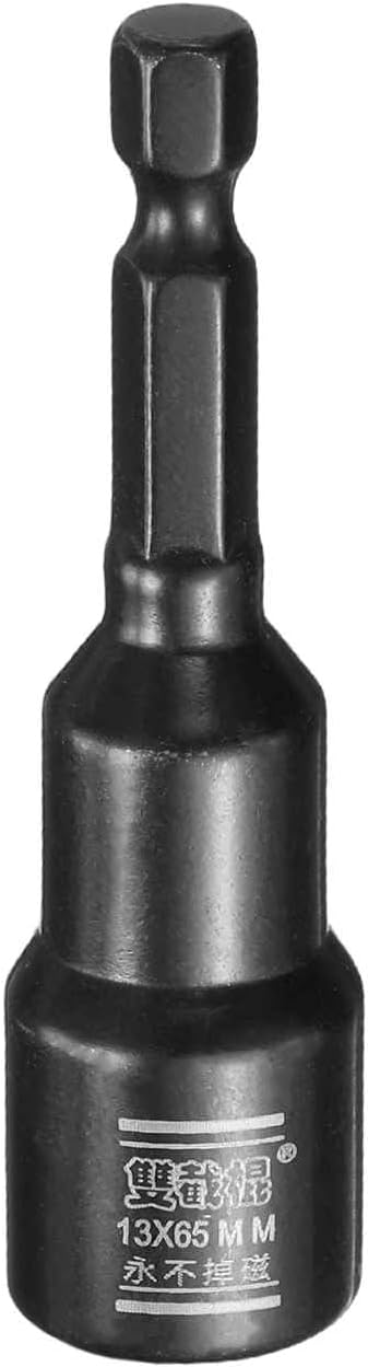 HARFINGTON Nut Driver Drill Bit 13mm Metric Socket 1/4" Hex Shank 2.6" (65mm) Long Magnetic 6-Point Sockets Quick Change CR-V Steel Bolt Setters for Power Drill Drivers