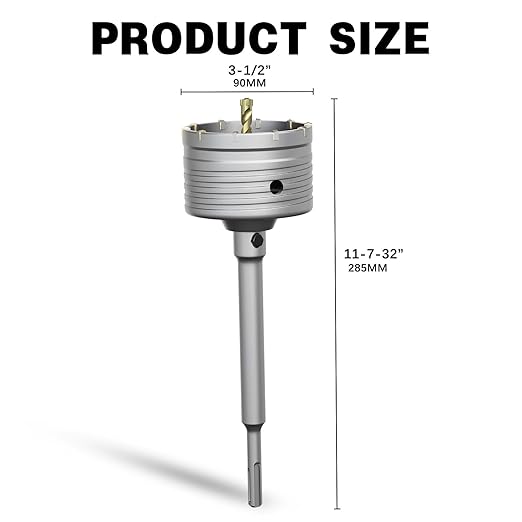 3-1/2" Concrete Hole Saw,90mm Masonry Hole Saw, with 220mm SDS Plus Shank Connecting Rod for Concrete Brick Cement Stone Wall Drilling Home Improvement