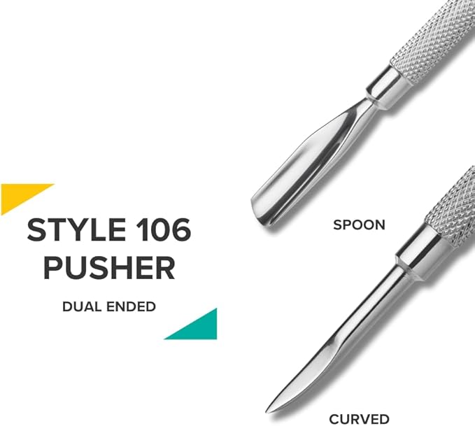 Rui Smiths Pro Cuticle Pusher with 2 Ends - Stainless Steel Manicure Tool - Style 106