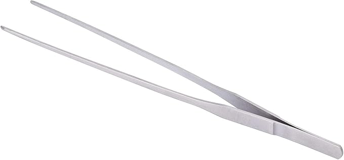 Stainless Steel Polished Extra-Long 10.6 inch Tongs Tweezers with Precision Serrated Tips for Garden, Kitchen, Indoor & Outdoor