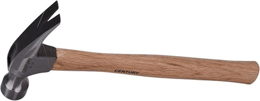 Century Drill & Tool 72278 Straight Claw Hammer, 24oz, Drop-Forged Steel, Hickory Wood Handle, Durable Ripping Hammer for Carpentry, Demolition & DIY