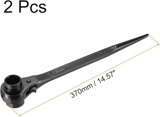 uxcell 24 x 27mm 12-Point Scaffold Podger Ratchet Spanner Ratcheting Socket Wrench Tool (Black) 2pcs