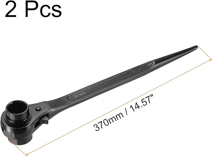uxcell 24 x 27mm 12-Point Scaffold Podger Ratchet Spanner Ratcheting Socket Wrench Tool (Black) 2pcs