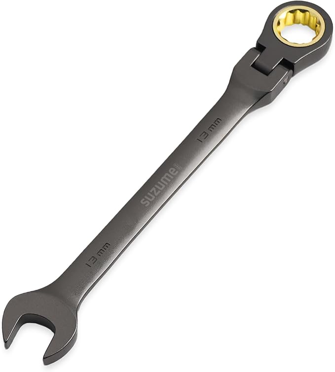 SUZUME 13mm Flex Head Ratcheting Wrench Metric 72 Teeth Cr-V Steel 15K+ Cycle Locked Gears with 180째 Flexible Head Black Nickel Coating