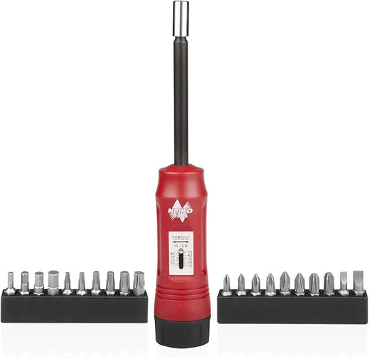 NEIKO 10573B 1/4??Torque Screwdriver Set, 20 Hex Bits, 10 to 50 In-Lbs, Long Shank Screwdriver Torque Wrench, Adjustable Inch-Pound Torque Screwdriver for HVAC and Gunsmiths