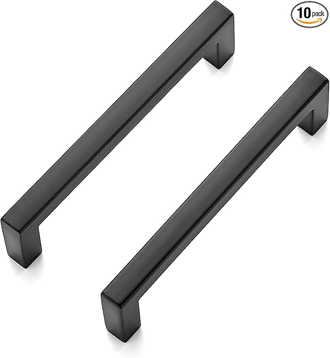 Ravinte 10 Pack Solid 3-3/4 Inch Center to Center Slim Square Bar Drawer Handles Kitchen Cabinet Handles Black Drawer Pulls Kitchen Cabinet Hardware Kitchen Handles Matte Black Cabinet Pulls