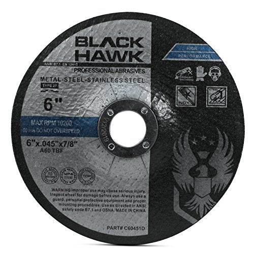BHA Metal and Stainless Steel Depressed Center Cut Off Wheels for Angle Grinders, 6” x .045” x 7/8” - 25 Pack