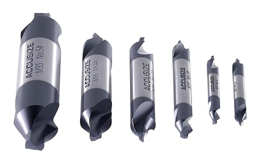 Accusize Industrial Tools (#1-#5), SAE 3/64"-3/16", 6 Pc ANSI M35 (H.S.S. +5% Cobalt) TiAlN Coated Center Drill Bit Set, Inch Sizes, 3500-6001