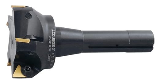 Accusize Industrial Tools 3'' Carbide Indexable End Mill, R8 Shank, 5 Flute, with Tpg322 Inserts, 0046-0917