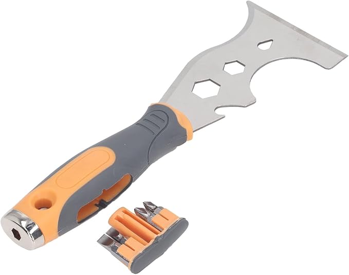 16 in 1 Multifunctional Putty Knife Paint Remover Scraper Tool with Multiple Features and Screwdriver Bits for DIY and Professional Use