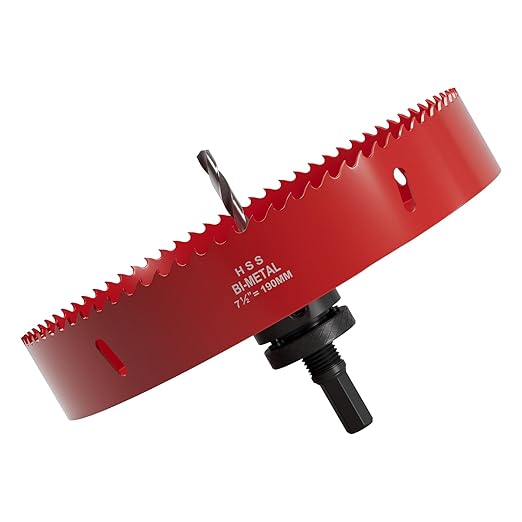 7-1/2" (190mm) Bi-Metal M42 High Speed Steel Hole Saw with Pilot Drill Bit, Smooth Cutting Edge for PVC, Drywall, Wood, Plastic, Gypsum Board, Rubber, Thin Metal