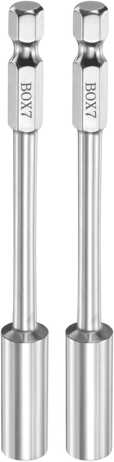 HARFINGTON 2pcs Nut Driver Drill Bit 7mm Metric Socket 1/4" Hex Shank 3.94" (100mm) Long 6-Point Socket Quick Change CR-V Steel Bolt Setters for Power Drill Driver