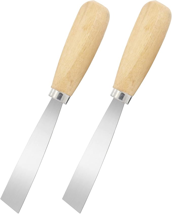 Putty Knife, 2 PCS 1 Inch Metal Scraper, wooden Handle Spackle Knives for Drywall, Decals, Wall paper, Patching, Painting, Taping, Scraping Coating